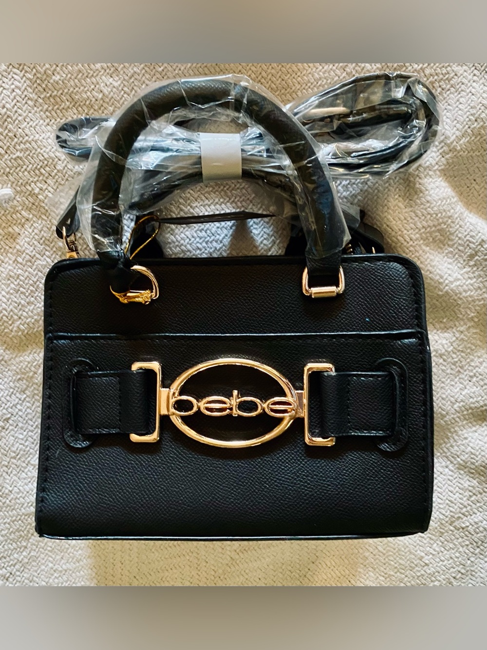 ⚡️NWT Black Mini BEBE Bag with Gold Logo On Front